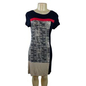 Calvin Klein Womens Colorblock Animal Print Sheath Dress Black/Red/Beige Sz S
